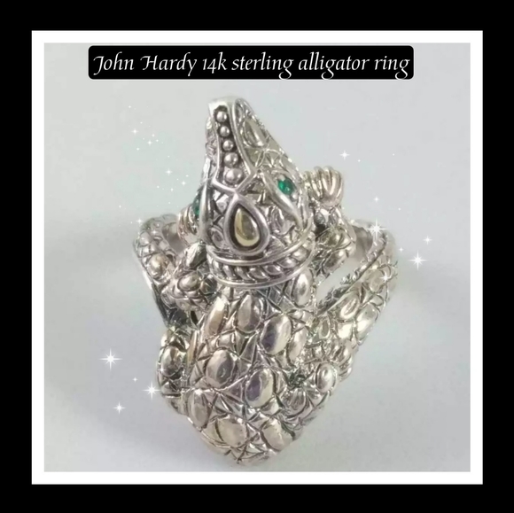 Sold Jai John Hardy 14k gold .925 green agate ALLIGATOR RING RARE - Picture 4 of 13